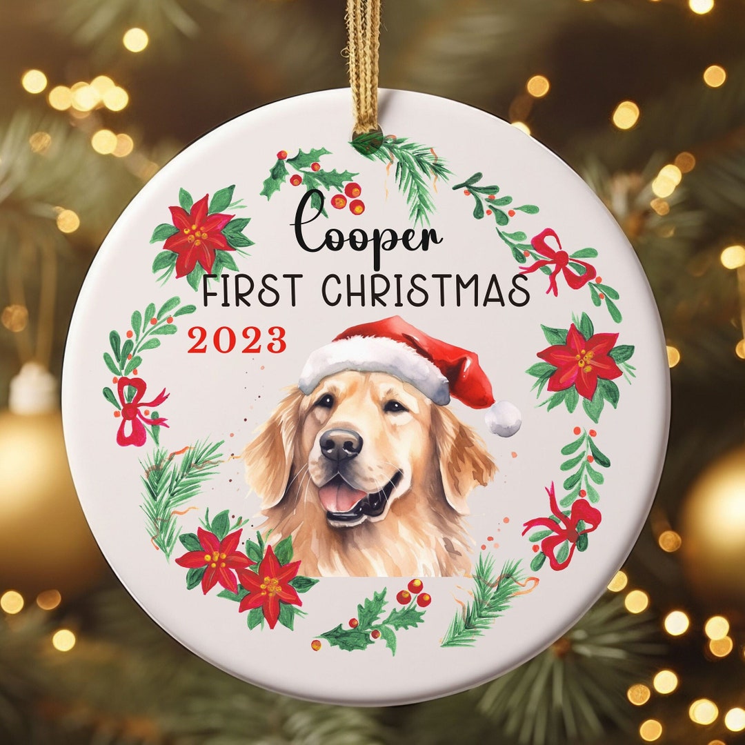 Personalized First Christmas Dog Name Ornament, Custom Golden Retriever