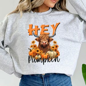 Suéter de vaca con calabaza de Acción de Gracias, sudadera con vaca de las Tierras Altas para amantes del otoño, camiseta de vaca de otoño, camiseta con vibraciones de otoño, camiseta de granja