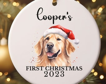 Personalized First Christmas dog name ornament, custom golden retriever 1st Christmas ornament, Dog first Christmas. Dog Keepsake Ornament