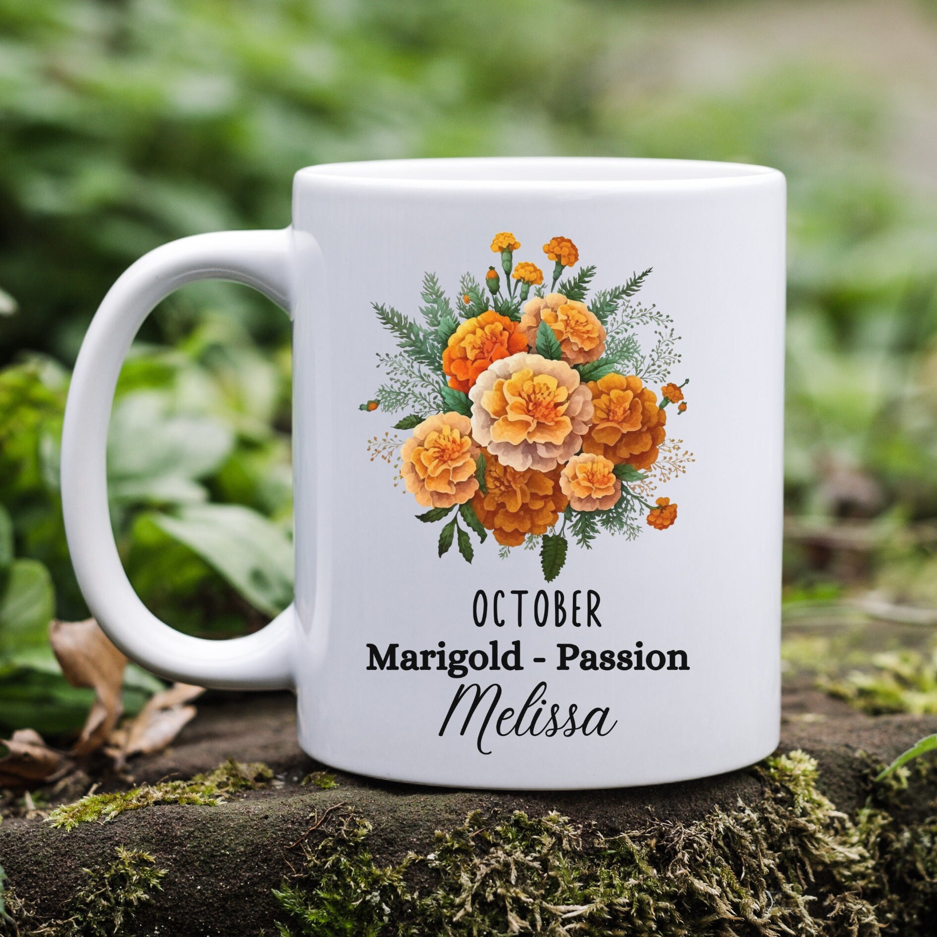 Personalized Birthday Flower Month Coffee Mug, Custom Birthday Gift