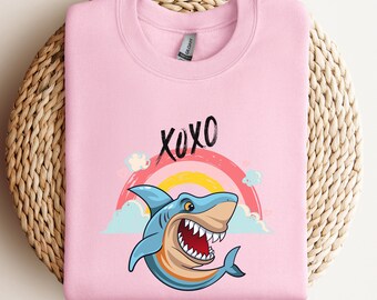 Valentine Vintage-Inspired Shark Sweater, Retro shark lover gift, Shark Valentine winter sweatshirt,