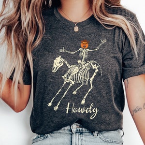 Halloween Skeleton Cowboy Tee, Western Dancing Skeleton Tee, Boho Tee, Vintage Inspired T-shirt, Howdy Cowboy Tee, Halloween costumes