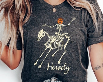 Halloween Skeleton Cowboy Tee, Western Dancing Skeleton Tee, Boho Tee, Vintage Inspired T-shirt, Howdy Cowboy Tee, Halloween costumes