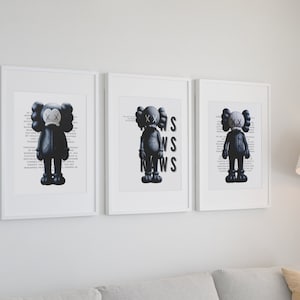 Black And White KAWS HYPEBEAST Figure - Minimalist 3 Piece Wall Art - Digital HYPEBEAST Printable Art - Poster Set - Instant Download