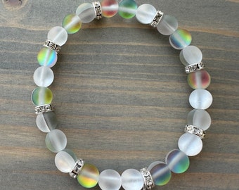 Mermaid Glass and Czech Rhinestone Bracelet