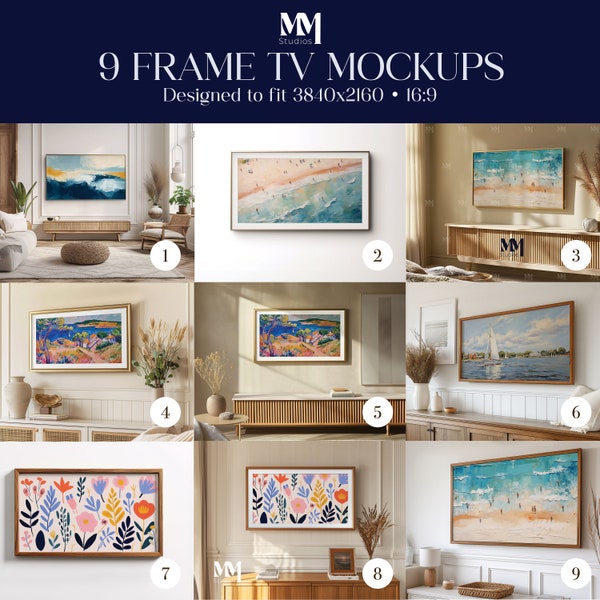 9 Frame TV Mockups Bundle, Frame TV Mockup, Frame, Samsung Frame Tv Art, Digital Download, Photoshop, PSD, Smart Object, Bundle, Art Mockup