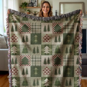 Woven Cotton Blanket - Handmade Design Wall Art Tapestry | Premium Throw Blanket with christmas tree Design