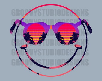 Smiley face sunset png Digital Download cute shirt design Retro and Groovy Small business sublimation png dtg dtf preppy file