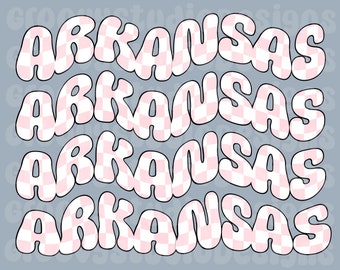 Arkansas Curvy pink checkerboard png Digital Download shirt design Retro and Groovy Small business sublimation png dtg dtf preppy file