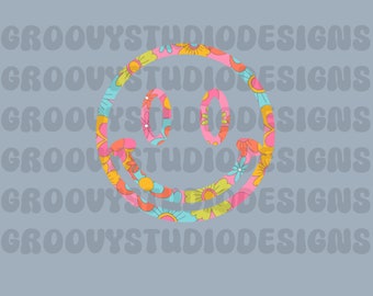 Smiley face Floral png Digital Download cute shirt design Retro and Groovy Small business sublimation png dtg dtf preppy file