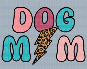 DOG MOM leopard png Digital Download lightning bolt shirt design Retro and Groovy Small business sublimation png dtg dtf preppy file