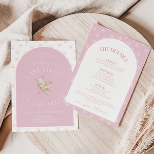 Pink Seaside Coastal Grandma Bachelorette Party Invitation & Itinerary Template | Beachy Bachelorette Invite | Last Toast on the Coast