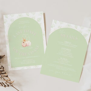 Green Seaside Coastal Grandma Bachelorette Party Invitation & Itinerary Template | Beachy Bachelorette Invite | Last Toast on the Coast