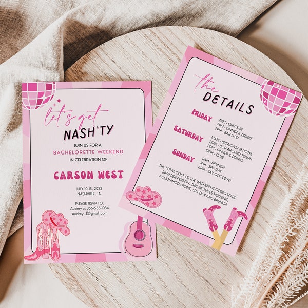 Nashville Bachelorette Party Invitation & Itinerary Template | Nash Bash Bachelorette | Let's Get Nash'ty