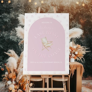 Pink Pastel Coastal Grandma Bachelorette Weekend Welcome Sign Template | Last Toast On The Coast | Beachy Bachelorette Poster | Seashell