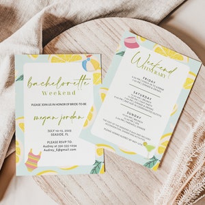 Lemon Bachelorette Party Invitation & Itinerary Template (Digital Download)