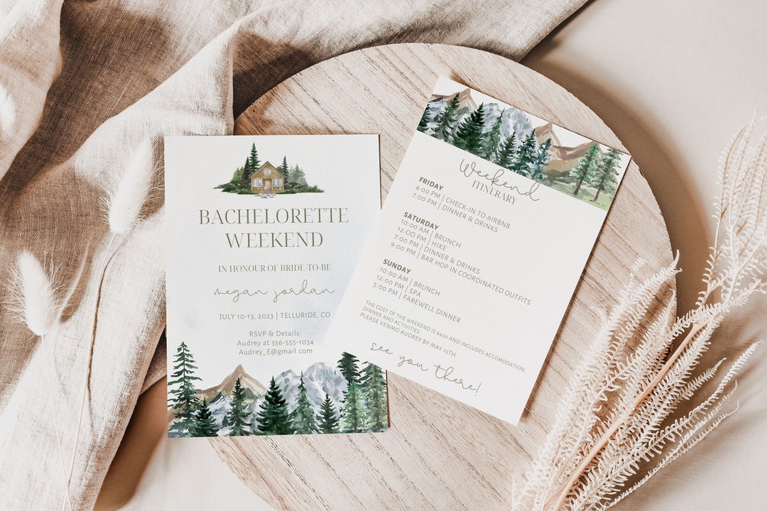 Mountain Bachelorette Party Invitation & Itinerary | Weekend in the ...
