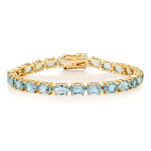 Natural Aquamarine bracelet 18K Yellow Gold Plated, aquamarine Tennis Bracelet for Women, Gift For Her, Unique Bracelet For Anniversary Gift