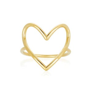 14K Solid Gold Open Heart Ring / Heart Ring Sterling Silver, Open Heart Ring - Heart Shaped Ring - Heart Outline ring  Minimalist Ring gift