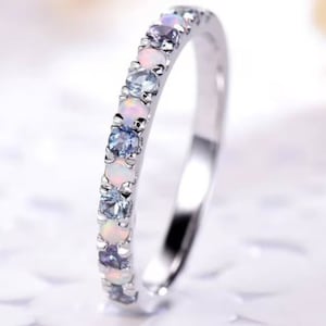 Opal & Alexandrite Ring, Opal Eternity band Alexandrite Wedding Band, silver ring Opal alexandrite ring Alexandrite Opal Eternity Band Ring.
