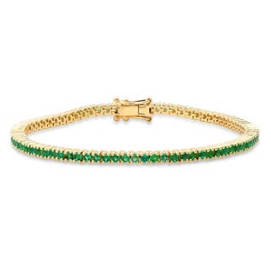 14k gold emerald tennis bracelet Emerald Classic Tennis Bracelet green Emerald Round tennis bracelet gold anniversary bracelet Gift for Her