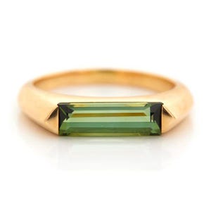 18k Green Tourmaline Baguette Ring,18K Gold Tourmaline Baguette Cocktail Wedding Ring,Long Tourmaline Engagement Ring, Anniversary Ring Gift