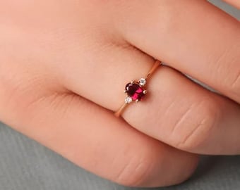 Ruby Diamond Ring: 14K Gold July Birthstone Band