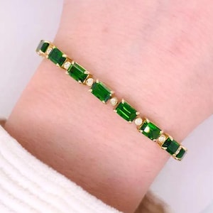 14k gold emerald diamond tennis bracelet, emerald bracelet, women Emerald bracelet, Emerald Jewelry, anniversary gift for women gift for her