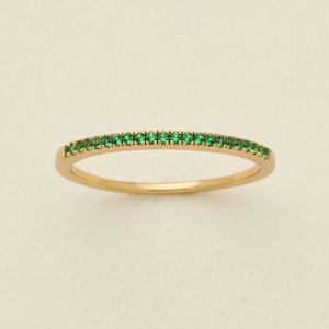 May Birthstone Stacking Ring Natural Emerald Eternity Band, Emerald Half Eternity Ring, 14k Gold Ring, Emerald Wedding Band, Stacking Ring