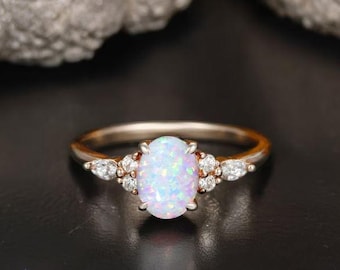 Opaalring, 14k massief gouden oktober-geboortesteenring
