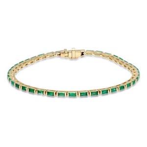Baguette Emerald Tennis Bracelet/ 14K Gold Emerald Bracelet/ Genuine Emerald Bracelet/Stackable Bracelet For Women gift for her