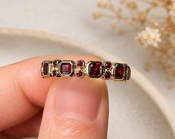 Vintage Ruby Wedding Band: Princess-Cut Bezel Ring, July Birthstone