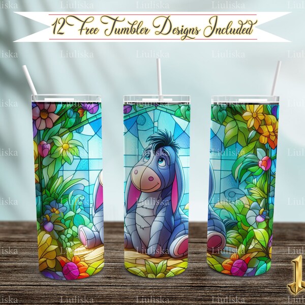 Cartoon Stained Glass Skinny 20 oz Tumbler Sublimation Design PNG - Movie Character Tumbler Straight and Tapered PNG Instant Download