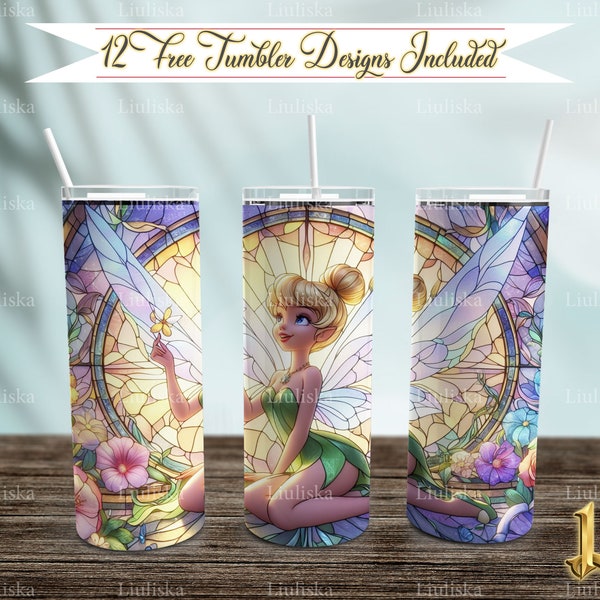 Princess Stained Glass Skinny 20 oz Tumbler Sublimation Design PNG - Movie Character Tumbler Straight and Tapered PNG Instant Download