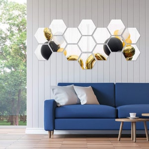 12pcs 3D Hexagon Acrylic Mirror Wall Stickers Home Room DIY Art Removable  Decor