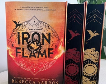 Iron Flame Special Sprayed Edition by Rebecca Yarros, Black and Red/Gold Dragon Sprayed Edge, Stenciled Pages, Fourth Wing Series Book Gift