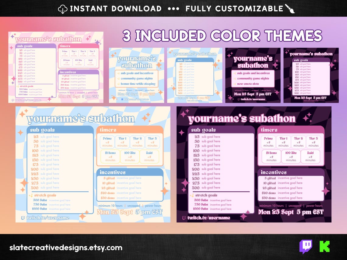 Subathon Template Pack | Retro Y2K Twitch / Kick | Fully Edit in Canva ...