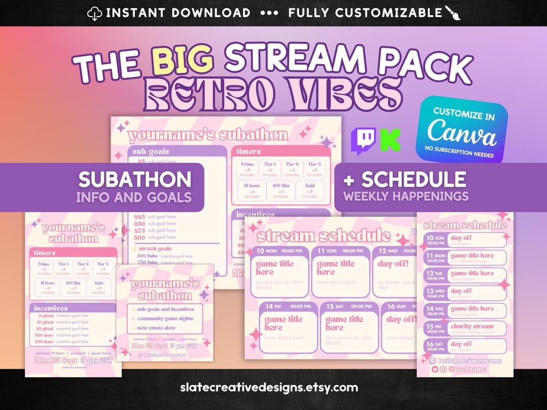 Everything Stream Template BUNDLE | Retro | Subathon + Schedule ...