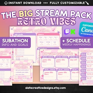 Allt stream-mallpaket | Retro | Subathon + Schema | Twitch + Kick | Canva | Flera färger | Digital nedladdning | VTuber