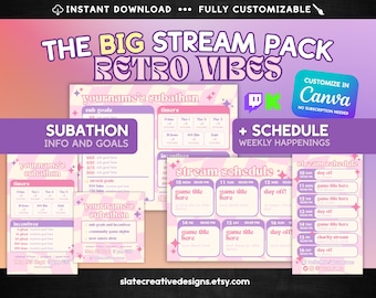 Alles Stream Template BUNDLE | Retro | Subathon + Spielplan | Zucken + Kicken | Leinwand | Mehrere Farben | Digitaler Download | VTuber