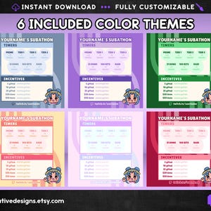 Stream subathon template for Twitch and Kick streamers or VTubers simple basic style, multiple formats and color themes, easy to edit in Canva, instant download
