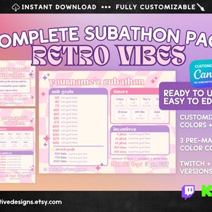 Subathon Template Pack | Retro Y2K Twitch / Kick / YouTube | Edit in Canva | Multiple Color Options | Digital Download | VTuber