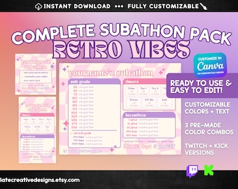 Subathon Vorlage | Retro Y2K Twitch / Kick | Vollständig in Canva bearbeiten | Mehrere Farboptionen | Digitaler Download | VTuber