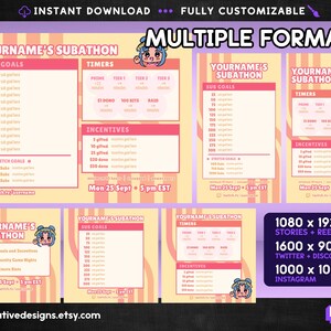 Stream subathon template for Twitch and Kick streamers or VTubers simple basic style, multiple formats and color themes, easy to edit in Canva, instant download