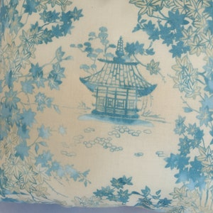 Asian temple trapunto light blue pillow