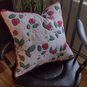 Strawberry and flowers quilted pillow