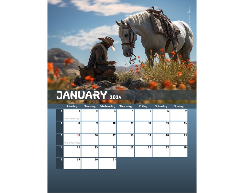 Cowboys 2024 Wall Calendar Printable USA Etsy