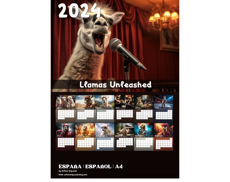 Llamas Unleashed 2024 Calendar Printable Spanish Etsy