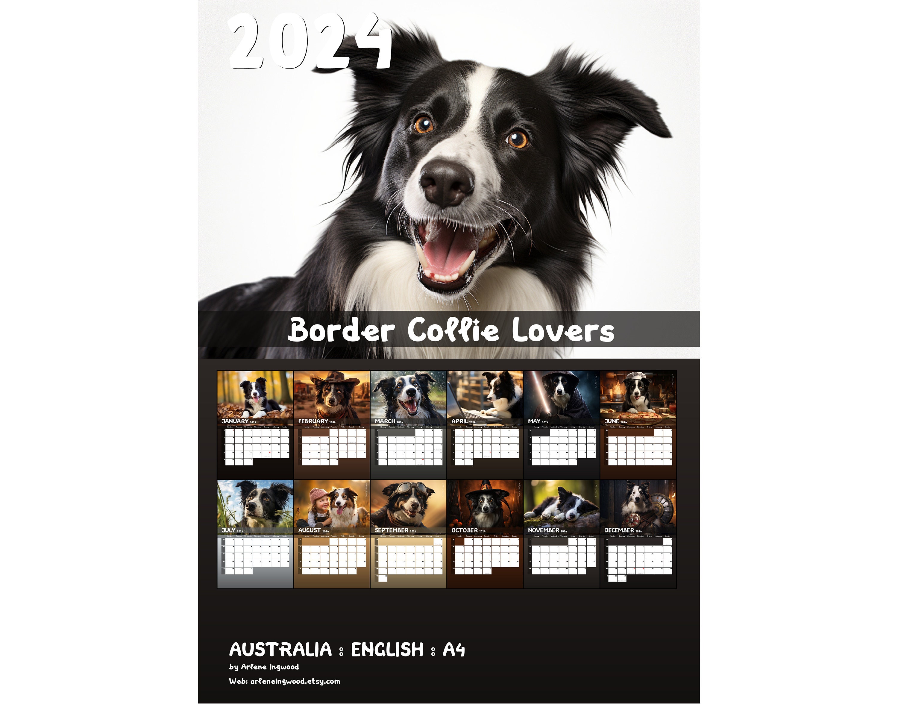 2024 Border Collie Printable Calendar Australia Etsy UK