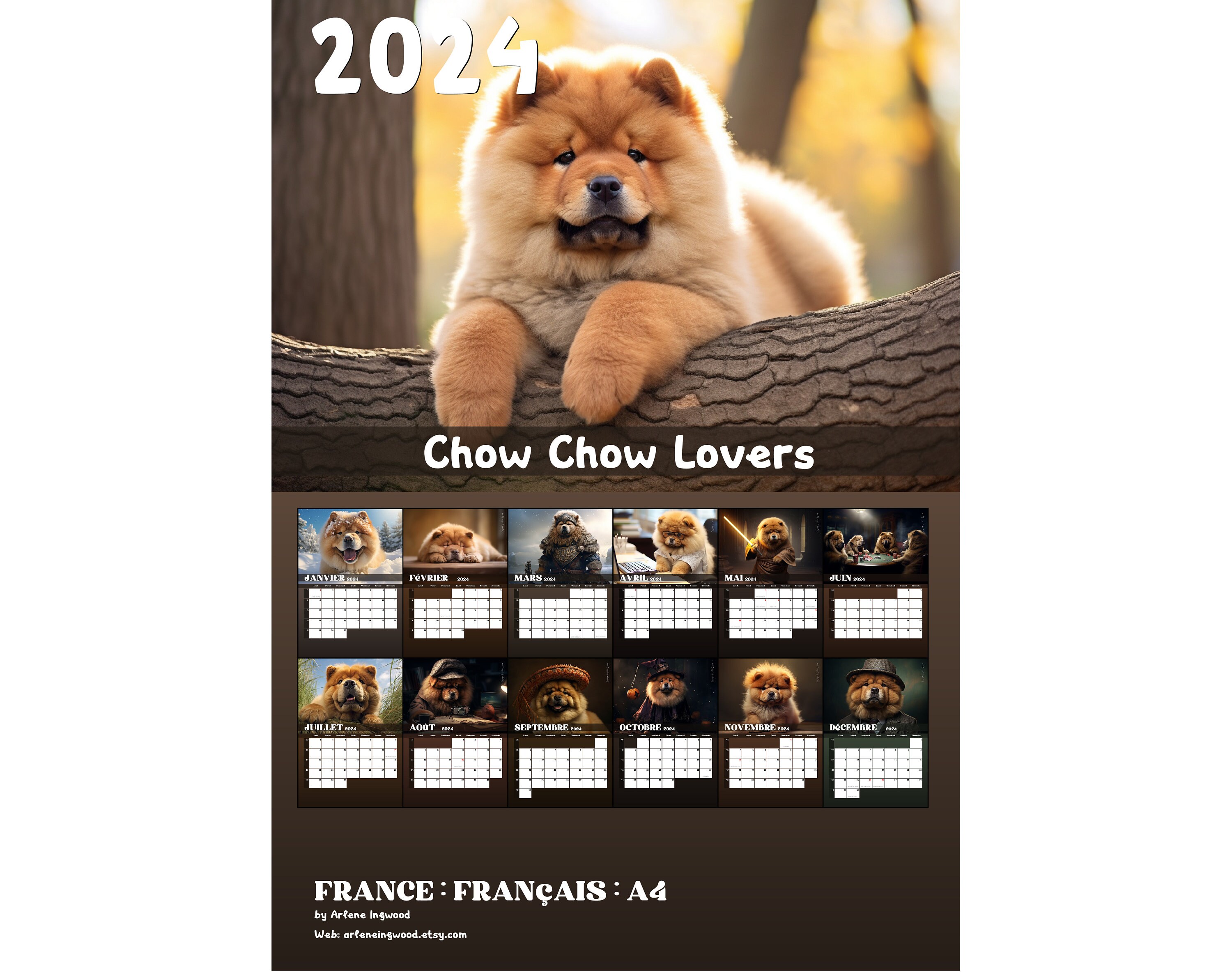 2024 Chow Chow Lovers Calendar Printable French & Italy Etsy